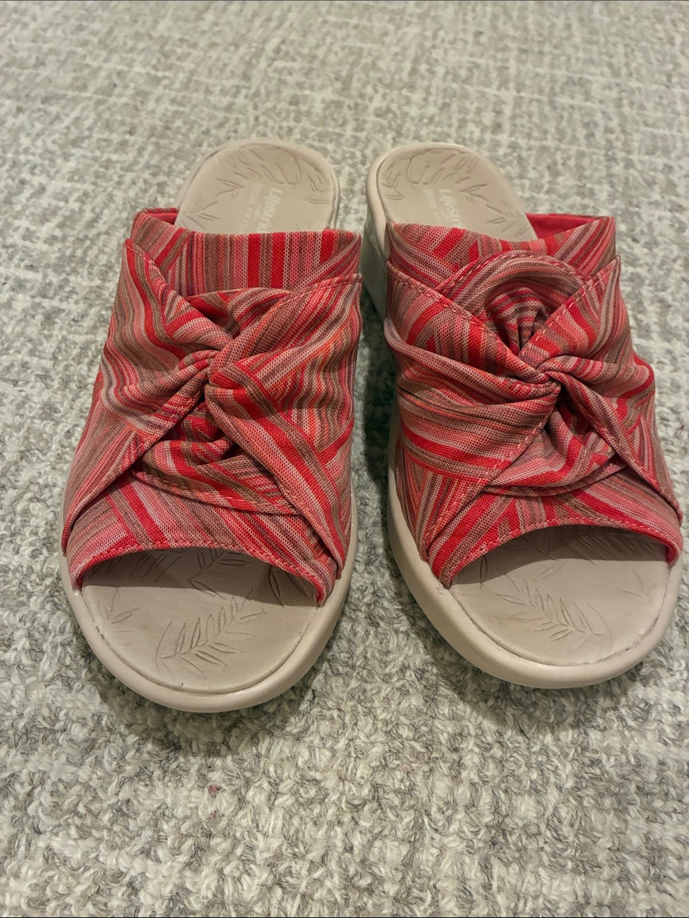 Life Stride Red Striped Knot Slide Sandals